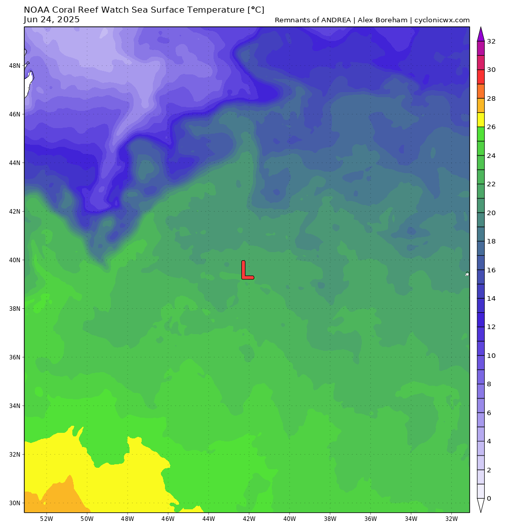 Sea surface temperature map for Remnants of ANDREA
