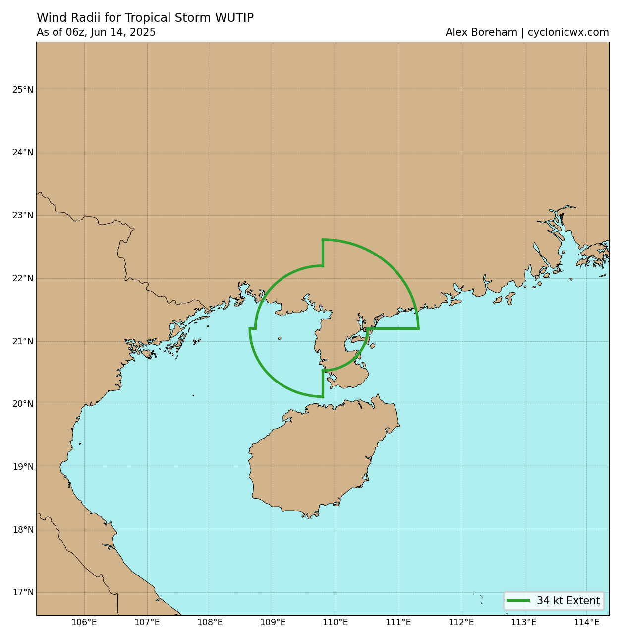 Wind radii for Tropical Storm WUTIP
